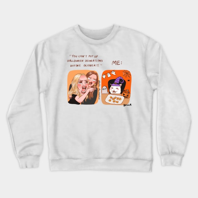 Halloween Cat Meme Crewneck Sweatshirt by Bella Illustration 